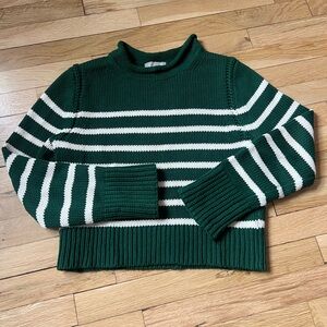 Green and White Striped Jcrew cotton sweater